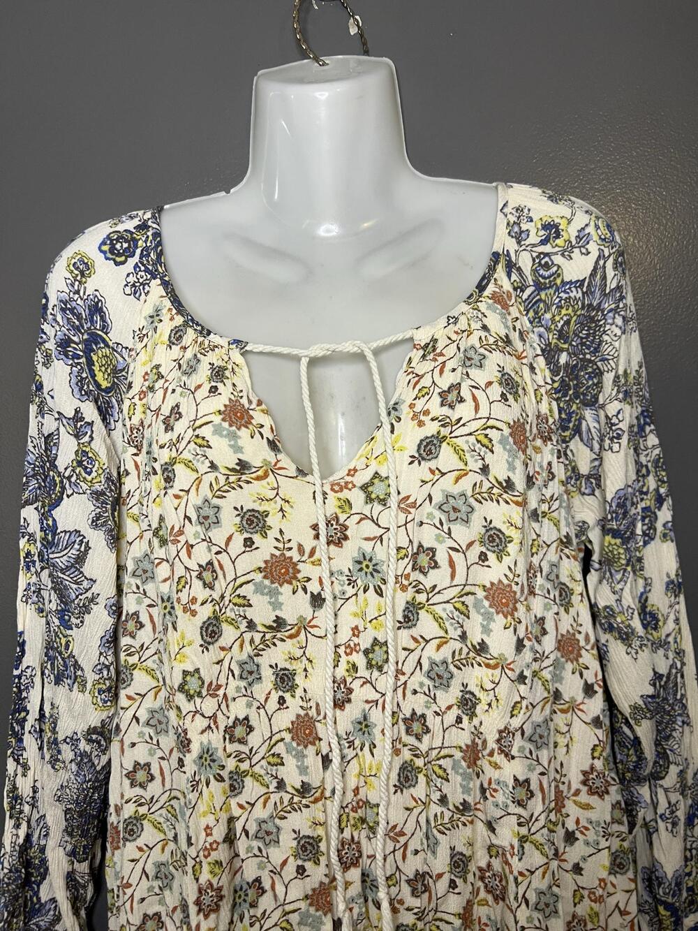 Free People Dress Womens Medium Multicolor Floral Long Sleeve Boho Shift Short